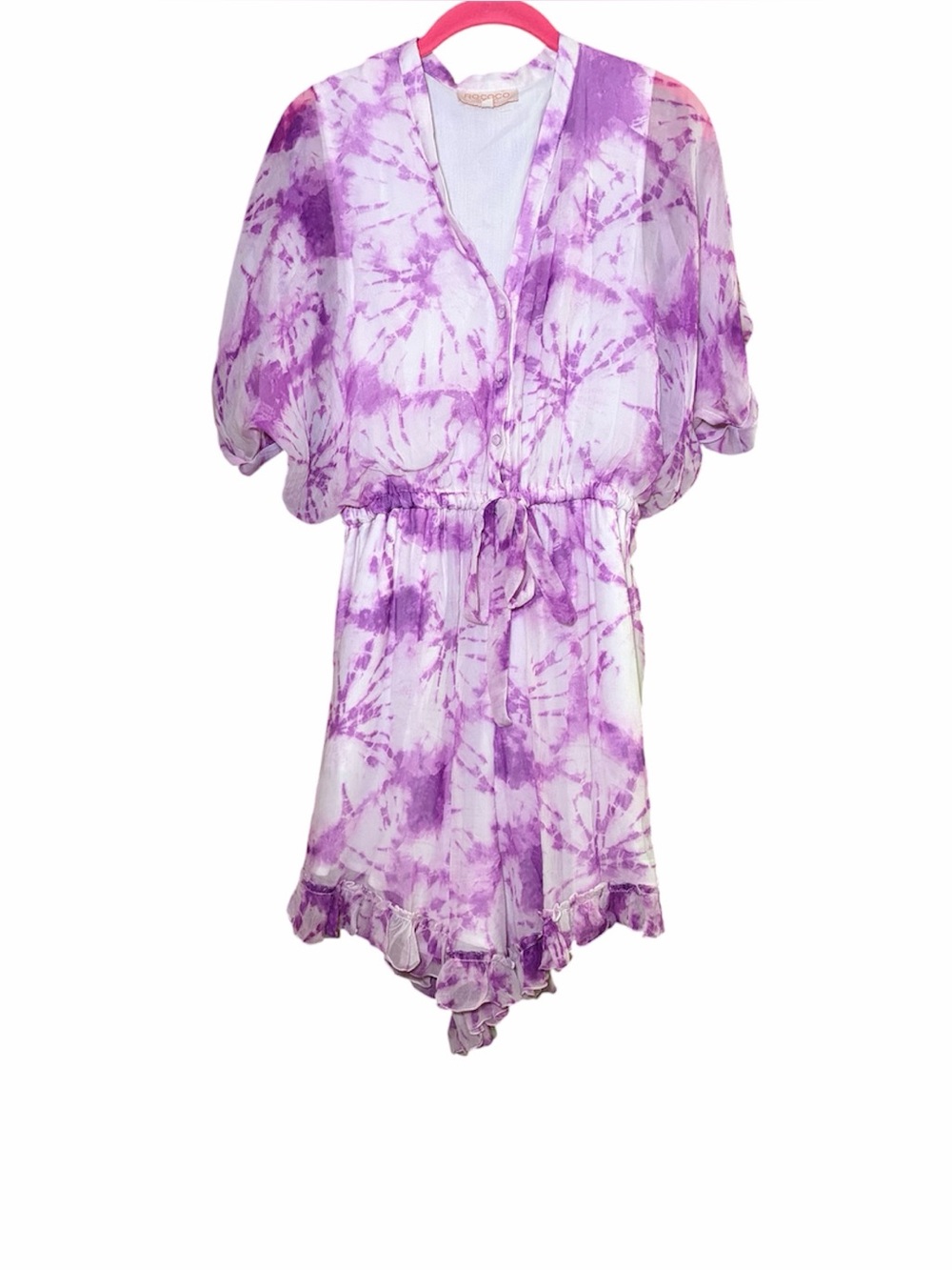 Rococo Sand Womens Ava Purple Tie Dye Short Sleeve Romper Viscose Lined Beachy S - Picture 4 of 8